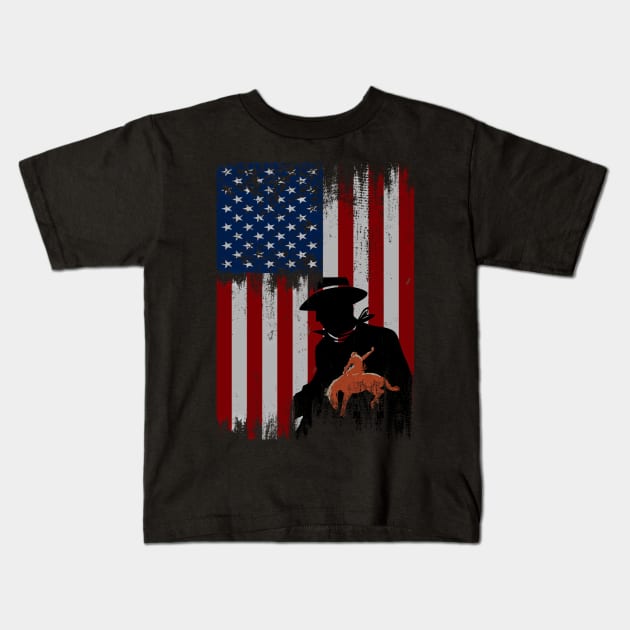 cowboy american flag vintage usa  cowboy Rodeo Roping Horse Riding Kids T-Shirt by JayD World